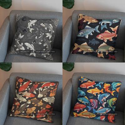 2D Stylish Koi Fish Pattern Decorative Pillow Cover Pattern Cushion Cover Suitable For Sofa Bedroom Car Pillow Cover
