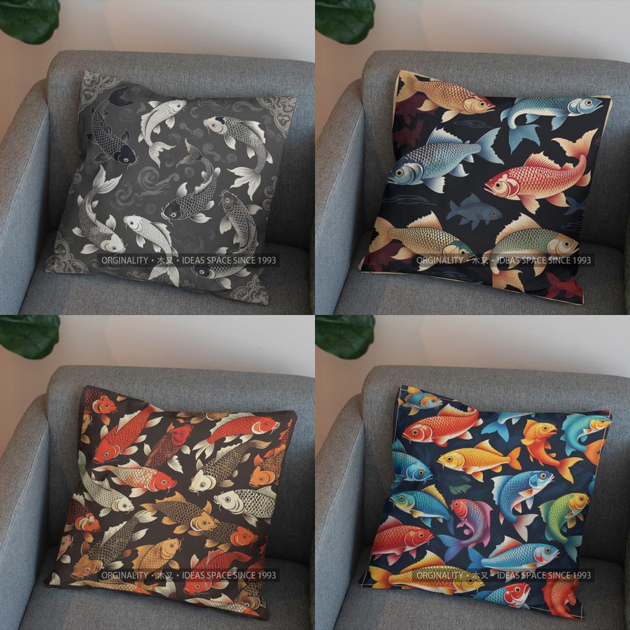 Panika Chen Unisex 2D Stylish Koi Fish Pattern Decorative Pillow Cover Pattern Cushion Cover Suitable For Sofa Bedroom Car Pillow Cover