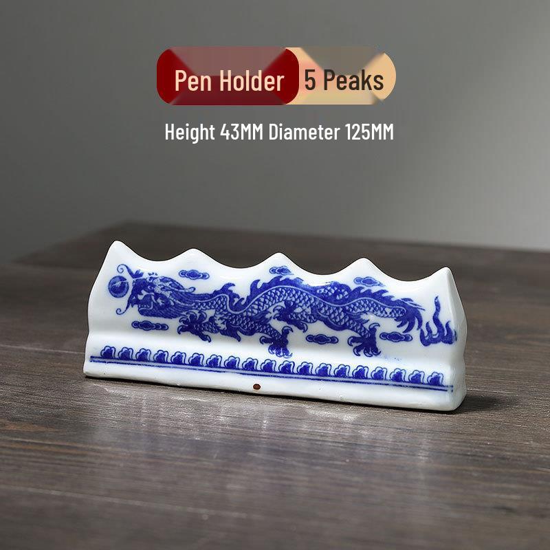 Multifunctional Jingdezhen Blue & White Porcelain Calligraphy Brush Stand & Ink Dish