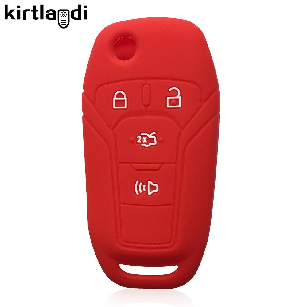 Kirtlandi Silicone Key Case Cover Holder for Ford Fusion Ka GM 2014 2015 2016 2018 2020 Flip Folding Car Key Cover Keychain Fob