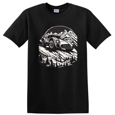 Classic Car Adventure T Shirt Mountain Road Vintage Tee Wildlife Design