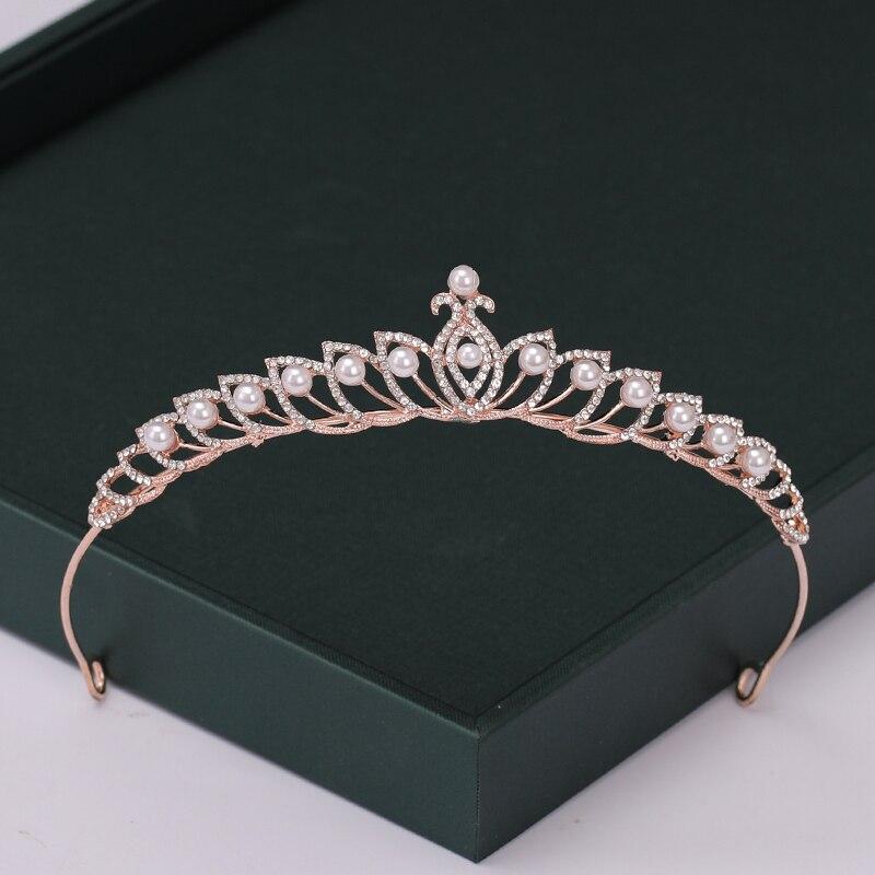 Rose Trendy Color Gold Tiaras And Crowns Pearl Crystal Princess Diadems Sale Queen Wedding Bridal Hair Accessories Headpiece