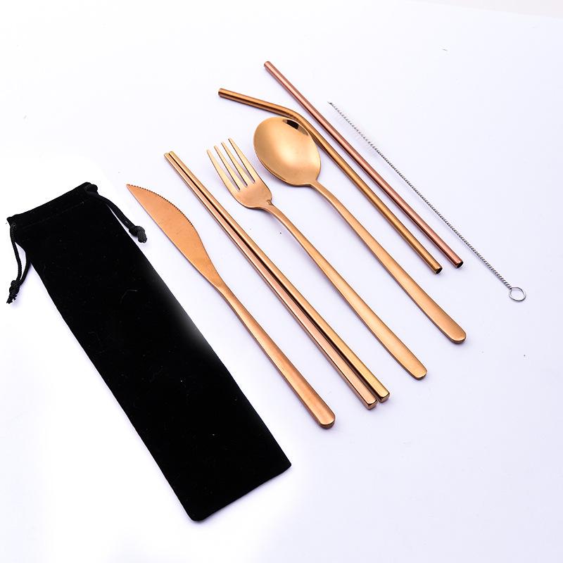 Korean Style Stainless Steel Cutlery Gift Set - Knife, Fork, Spoon, Straw