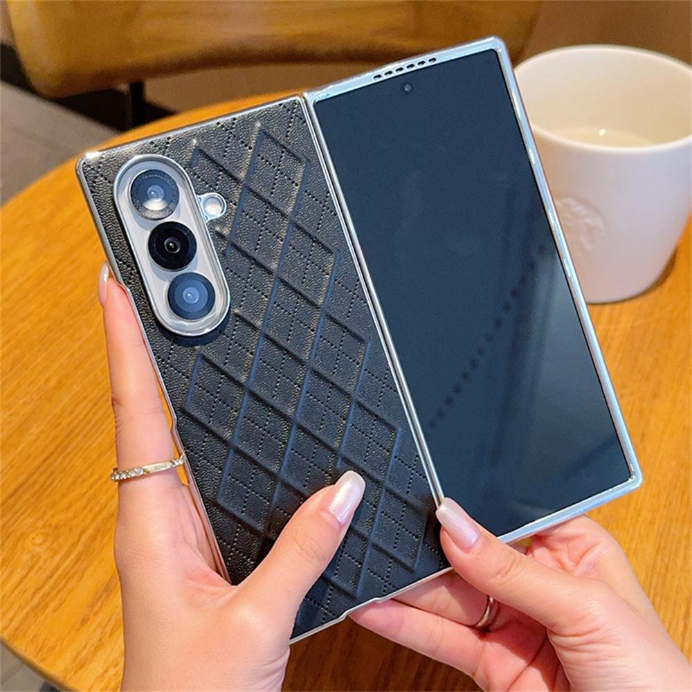 

Luxury Lattice Leather Plating Phone Case For Samsung Z Fold 7 6 5 4 3 2 5G Shockproof Bumper Protection Solid Color Back Cover Galaxy Z Fold2 5G