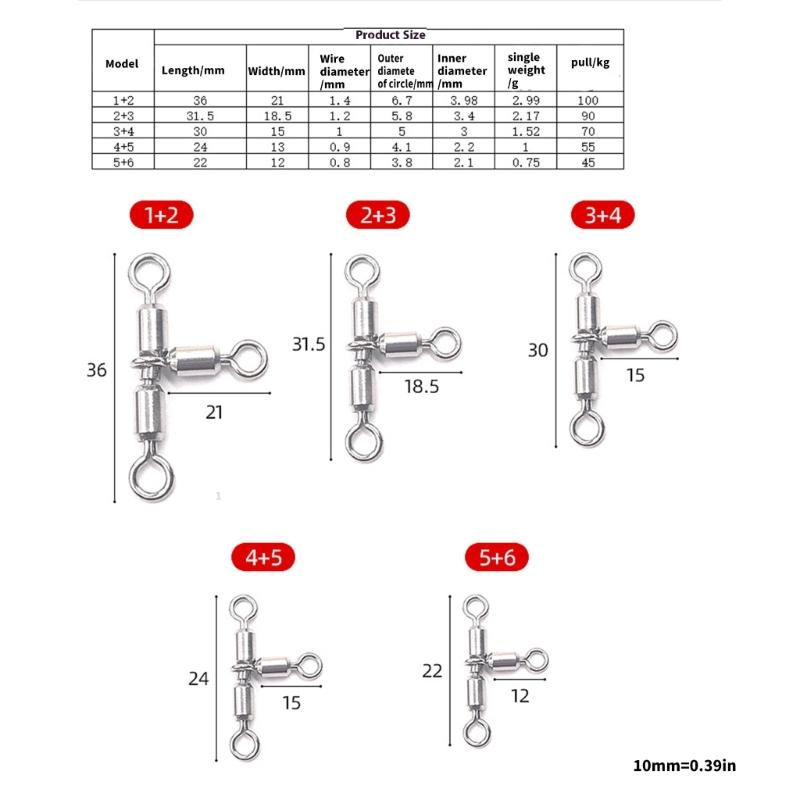 Crossline Swivels Saltwater Fishing Rolling Swivels Fishing Rig Line Connector Fishing Tackle 3 Way Swivels Rotating