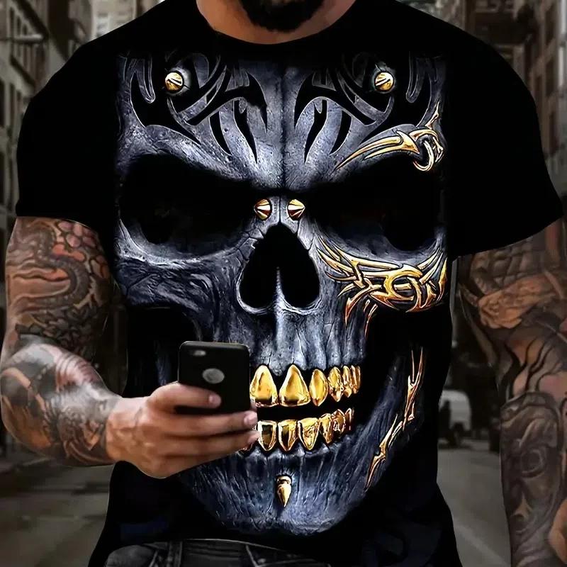 Tričko Lebka Pánské retro High Street 3D tisk Krátké rukávy Letní Pánské tričko Vintage oversized tričko pro muže Tričko Street Top