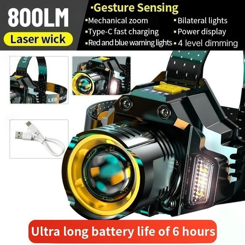 Sensor Headlamp LED Flashlight 1200mAh Powerful COB Headlight Head Torch Built-in Battery USB Type-C Rechargeable Fishing Camping Lantern
