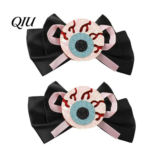 Funny Halloween Clips 1 Pair Girl Hairpins, Anti-Slip Clip Design Bang Hair Pins, 3D Bow Decorative Hairpin Pumpkin Skull Eyes Shape Clips,