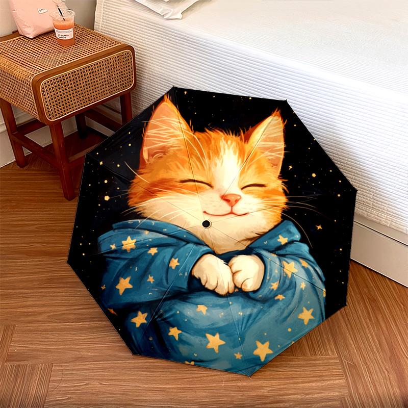 1 PC Automatic Folding Umbrella - Sleepy Kitten Pattern, Portable & Foldable Design with 8 Ribs, Christmas Birthday Gifts