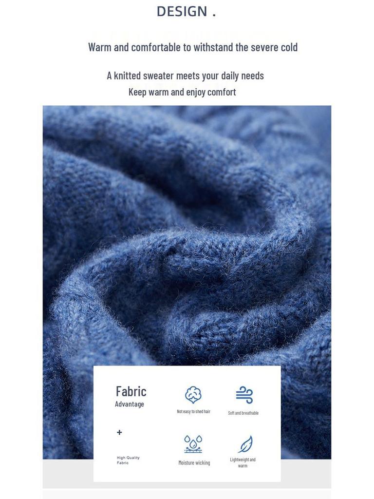 Men's High Neck 100% Wool Sweater - Thick, Cozy Knit for Casual or Business Wear