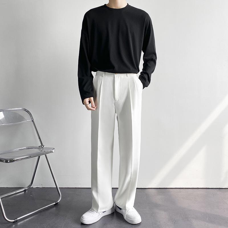 Spring & Autumn Men's Loose Korean White Wide-Leg Drape Trousers