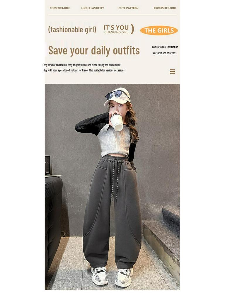 Mädchen Fleece-gefütterte Bananen-Jogginghose für Herbst/Winter - Trendy, Dicke Sportbekleidung für ältere Kinder und Teenager