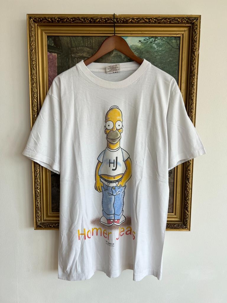 Teen Girl's Cotton T-shirt Summer Casual Graphic Tee Short Sleeve Vintage 1997 The Simpsons Homer Jeans Promo Cartoon T-shirt Sz L