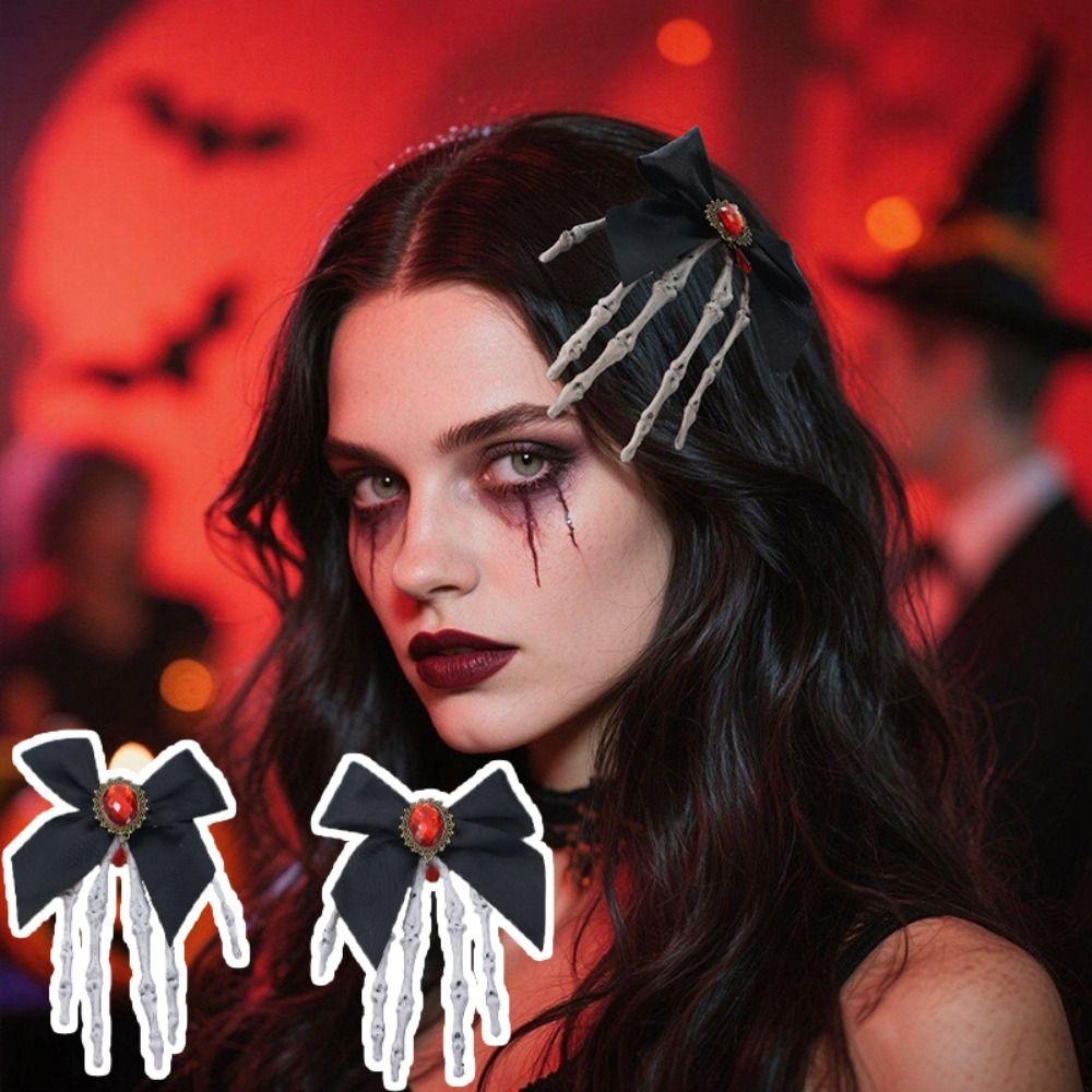 Rhinestone Ghost Claw Hair Clip Gothic Halloween Headwear Retro Skeleton Hand Hairpin  Women