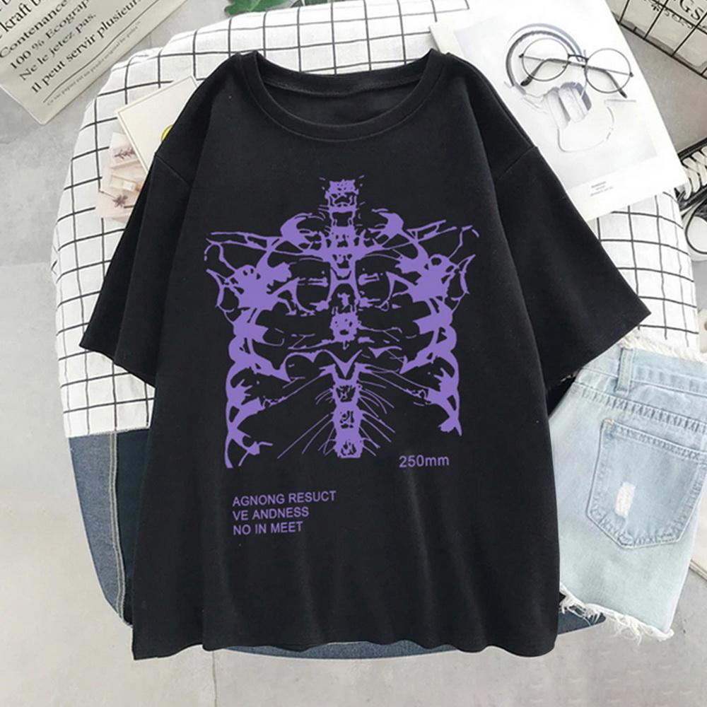 Women T-shirt Oversized Female T-shirt Harajuku Dark Skull Bones Heart and Lung Print Short Sleeve Streetwear Tops Woman Clothes
