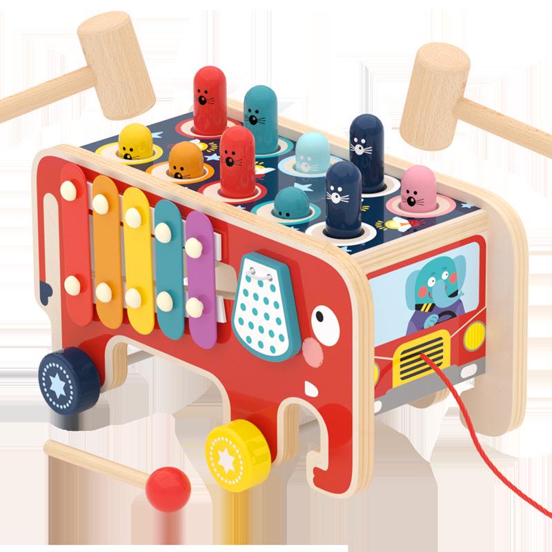 

Деревянные маракасы, ксилофон-слон, игра «Ударь крота», каталка-пирамидка и набор игрушек-пазлов для раннего развития