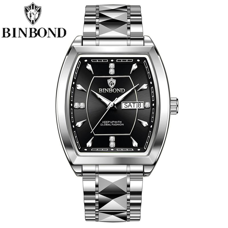 

Часы кварцевые Tonneau Dial для мужчин, роскошные элегантные водонепроницаемые наручные часы из нержавеющей стали с бриллиантами и светящимися деталями men s серебряный/чёрный