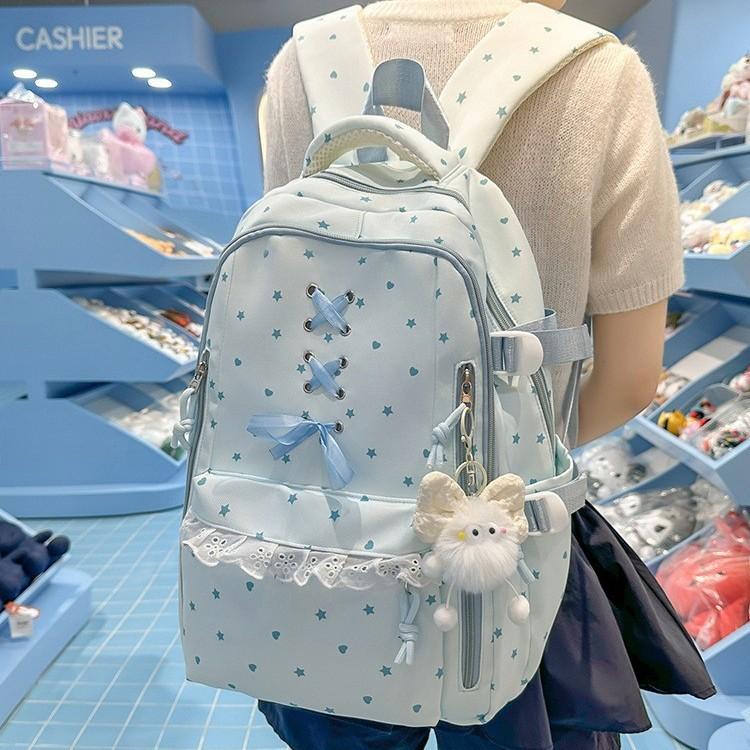 Schoolbag lavender stars surround lace lace polka dot schoolbag gentle and sweet wind early high school student high value backpack