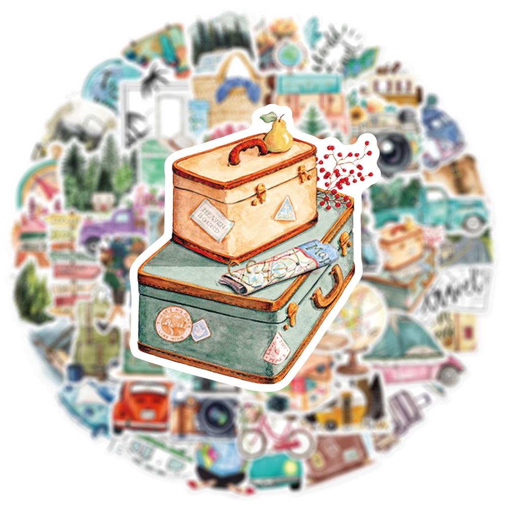 10/30/50pcs Retro Outdoor Travel Hiking Stickers Cartoon Watercolot Aesthetic Sticker Scrapbook Phone Suitcase Decals Decoration