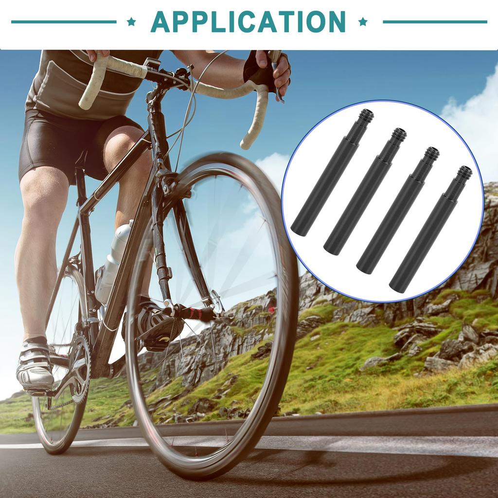 ACROPIX Universal Black Aluminum Alloy 50mm Bicycle French Valve Extender Extension - Set of 4