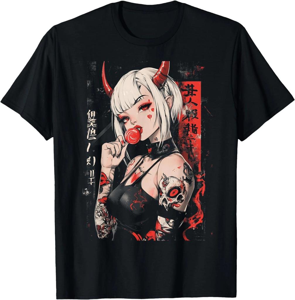 Maglietta Goth Grunge Waifu Demone Anime Horror Estetica Alt
