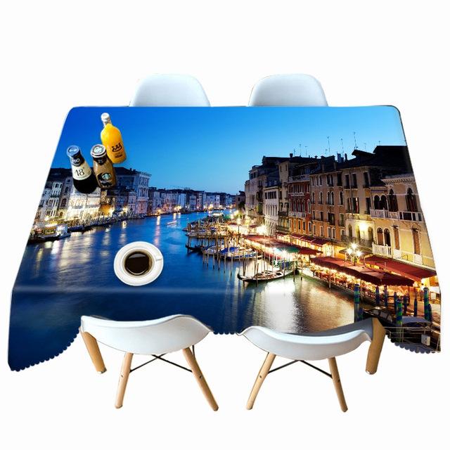 Tykk bomull duk Bay City View Nattlys mønster rektangulær rund duk for bryllup piknikfest