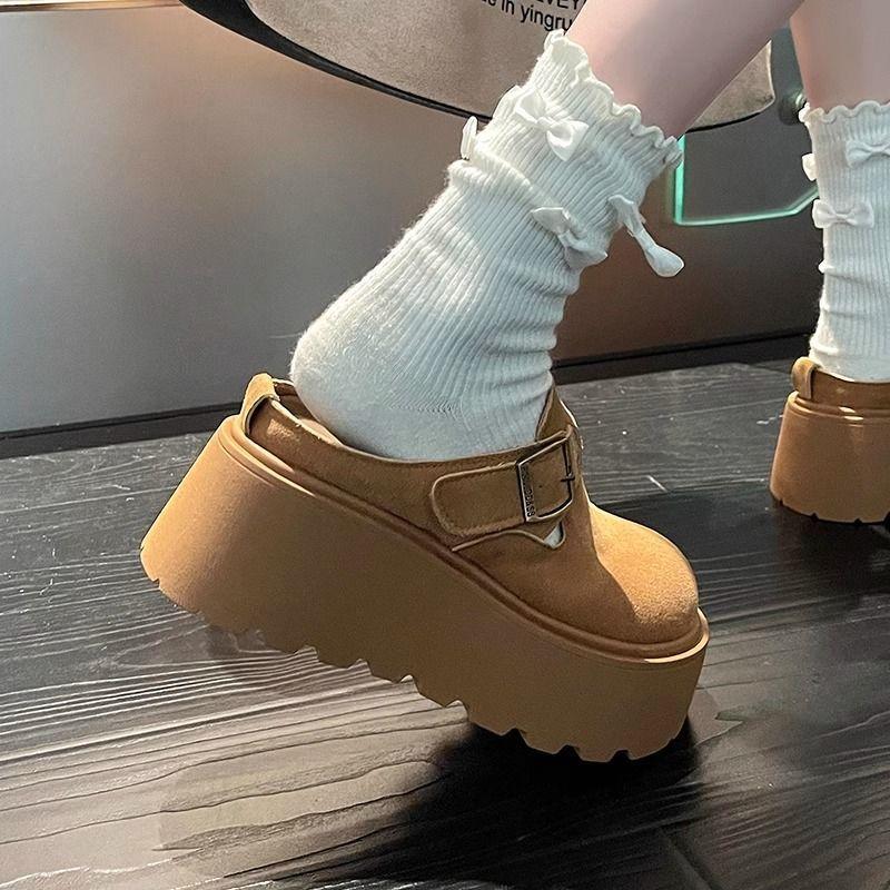Thick-soled bag head, half slippers, heightening Boken shoes, casual going out, one pedal Boken shoes, women's 2025 new autumn and winter