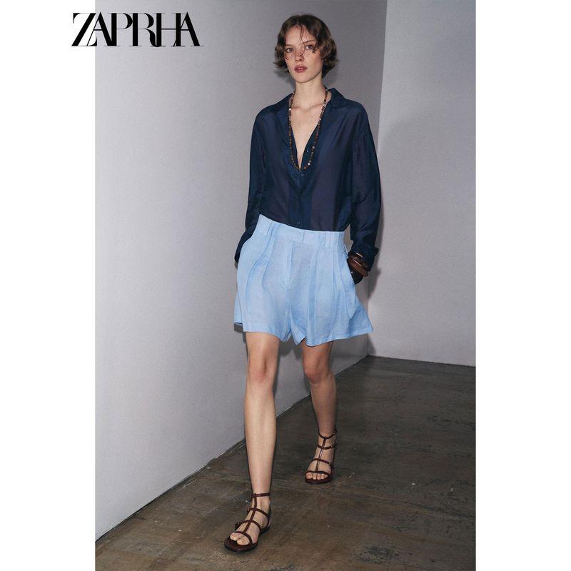 Zaprha 2025 Autumn New Casual Loose Asymmetric Hem Lapel Long Sleeve Shirts Top 3819008