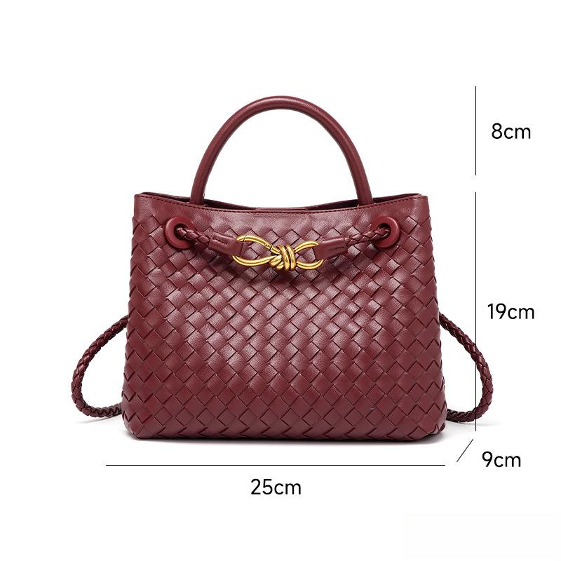 Niche Design New Metal Rope Buckle Braided Tote Bag Shoulder Bag Portable Messenger Retro All-match Simple Female Bag