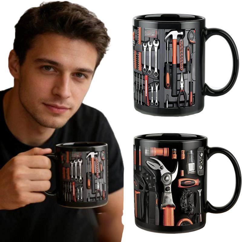 1 Stück Keramik handbemalte mechanische Tasse, Werkzeugkasten Keramik Kaffeetasse, geeignet für Zuhause, Bar, Camping und Autoenthusiasten