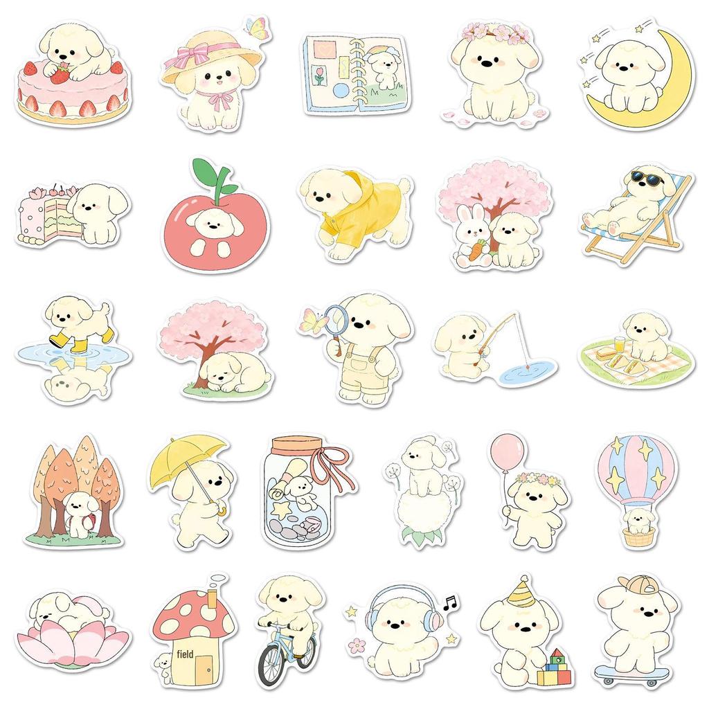 52 Cute Spring Puppy Stickers: Childlike, Hand-drawn, Fresh Style for Journals and DIY Decor