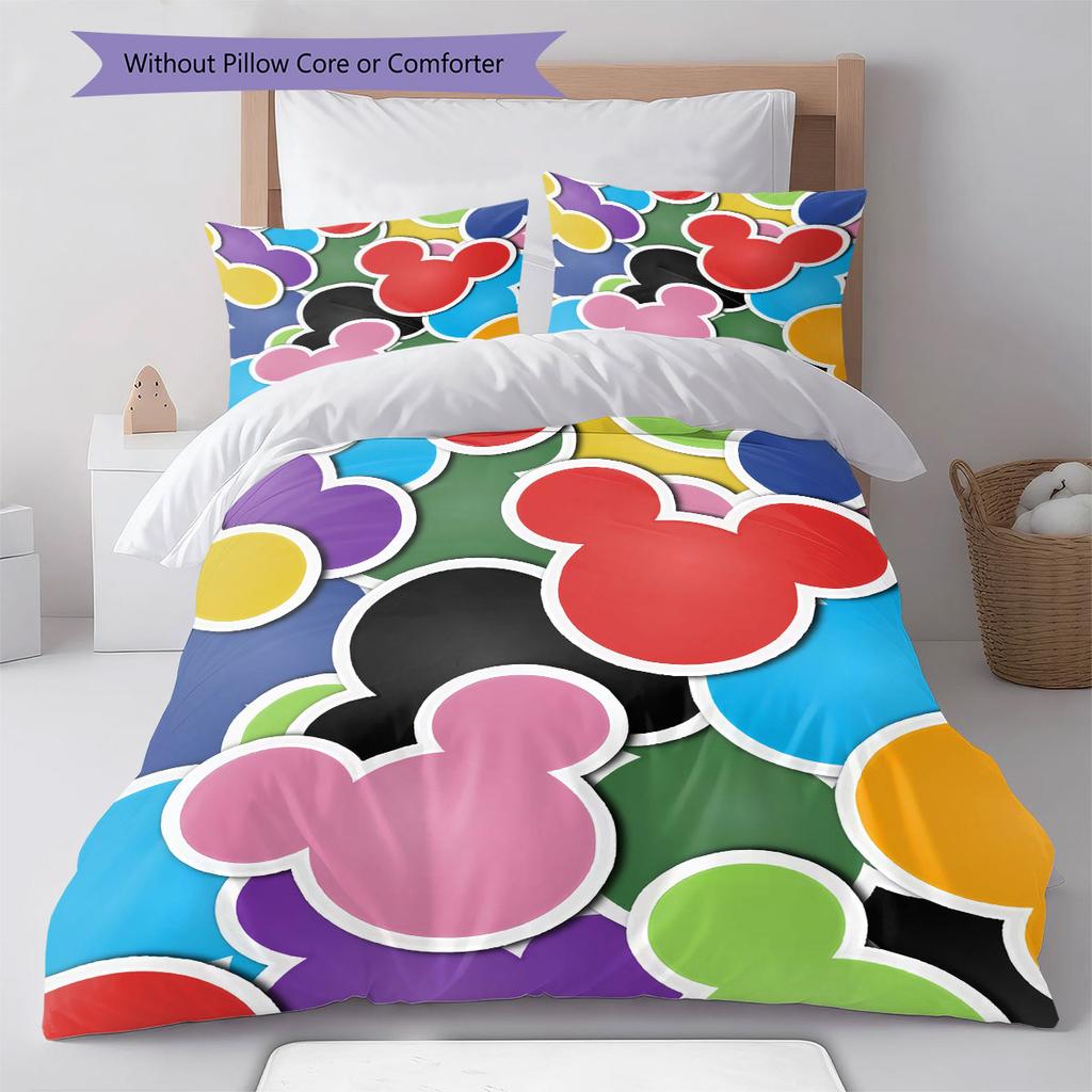 Colorful Mickey Mouse Head Sticker Pattern, Warm and Comfortable Bedding Set, The Perfect Choice To Decorate A Child's Bedroom.