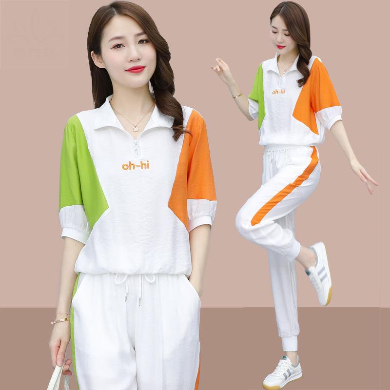 T-skjortedress Dame Sommer Casual Løse Leggings Sportsskjorte Todelt Sett