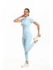 European & American Solid Color Yoga Two-Piece Set: Short Sleeve Top & Nine-Point Pants