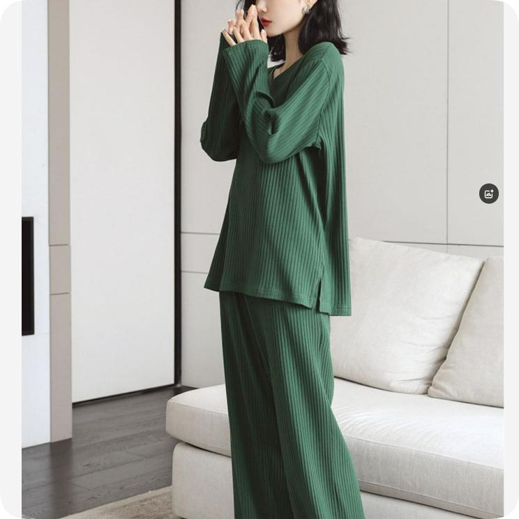 Large Size Casual and Comfortable V-neck Pajamas Suit Fat Mm Autumn and Winter Can Be Worn Outside Home Service Two-piece Suit