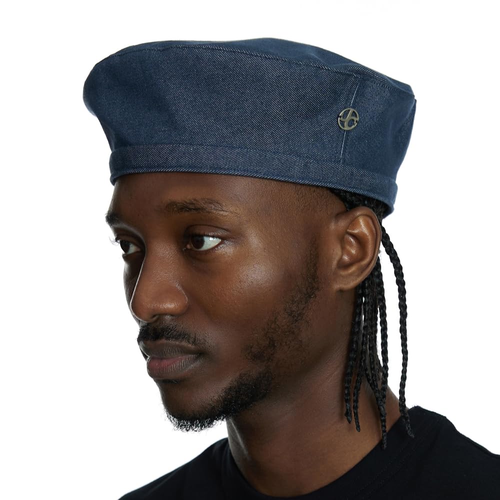 

Берет художника оверсайз XXL для большой головы, ручная работа, стальной лейбл, регулируемый, устойчивый к выцветанию деним, унисекс, размер XL плюс, Корея [UNDERCONTROL] (джинсы синий