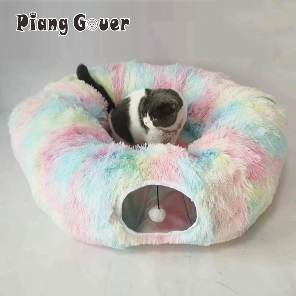 

Colorful Round Cat House Tunnel Toy Soft Long Plush Bed For Small Dogs Kittens Kennel Sleep Catwalk Interactive Pet Toy