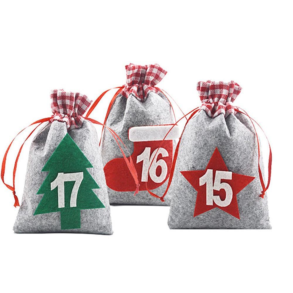24PCS DIY Hanging Candy Gift Sacks Christmas Decoration Christmas Advent Calendar Countdown Bag