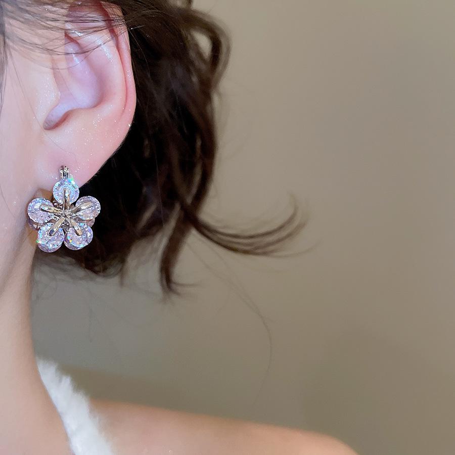 Korean Sweet Zirconia Double-Sided Floral Earrings - Luxury, High-End, Fashionable Jewelry for Women