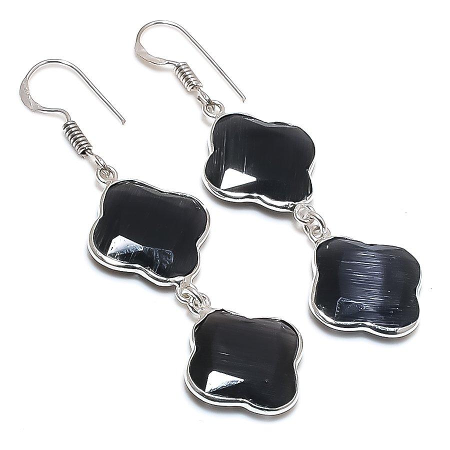 

Black Monalisa Gemstone Handmade 925 Sterling Silver Jewelry Earring 2.36 GK-6416