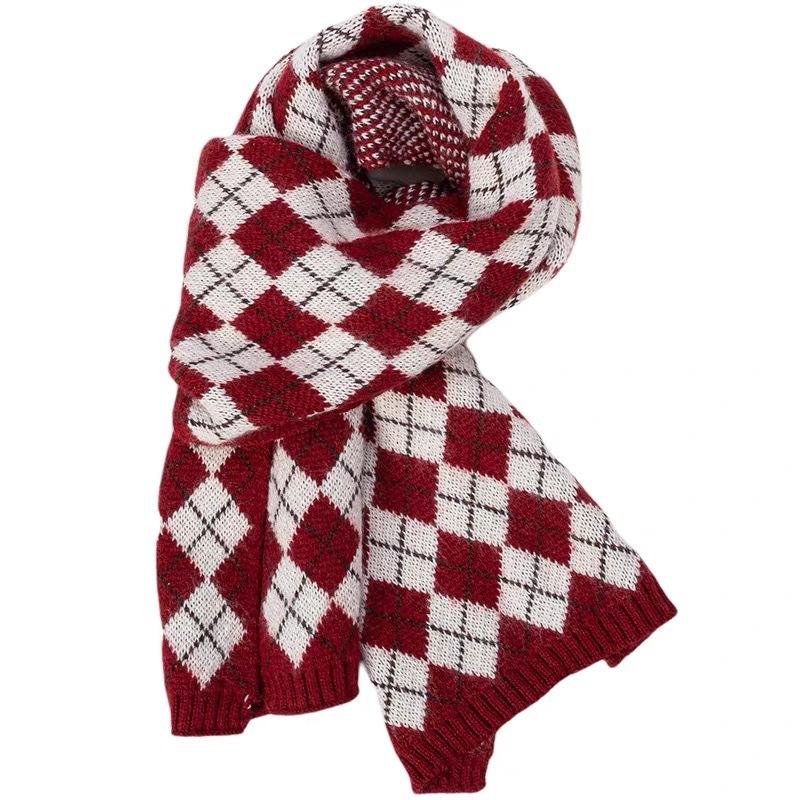 Customized New Year's Scarf Women's New Winter Knitted Warm Plaid Student Scarf Thickened Korean Version Tonglu Scarf