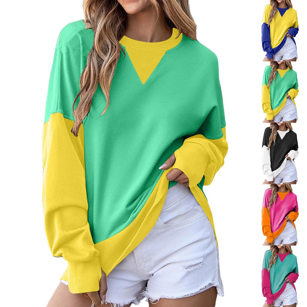 Women's Color Block Neck Oversized Sweatshirt for