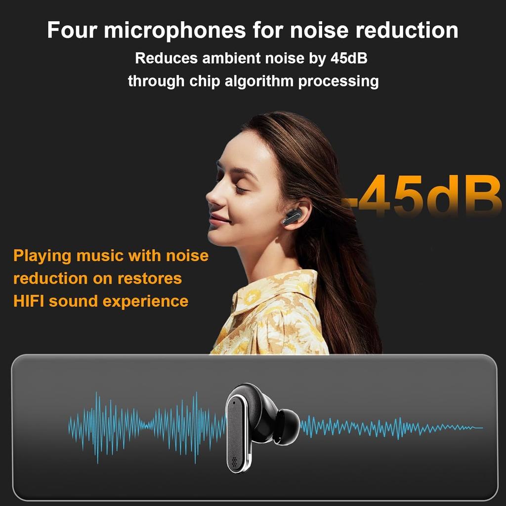 Smart Touchscreen Wireless Bluetooth 5.3 Headset, Super Smart Noise Canceling Earbuds, in-Ear Earbuds with Ear Caps, IPX56 Water Resistant, for