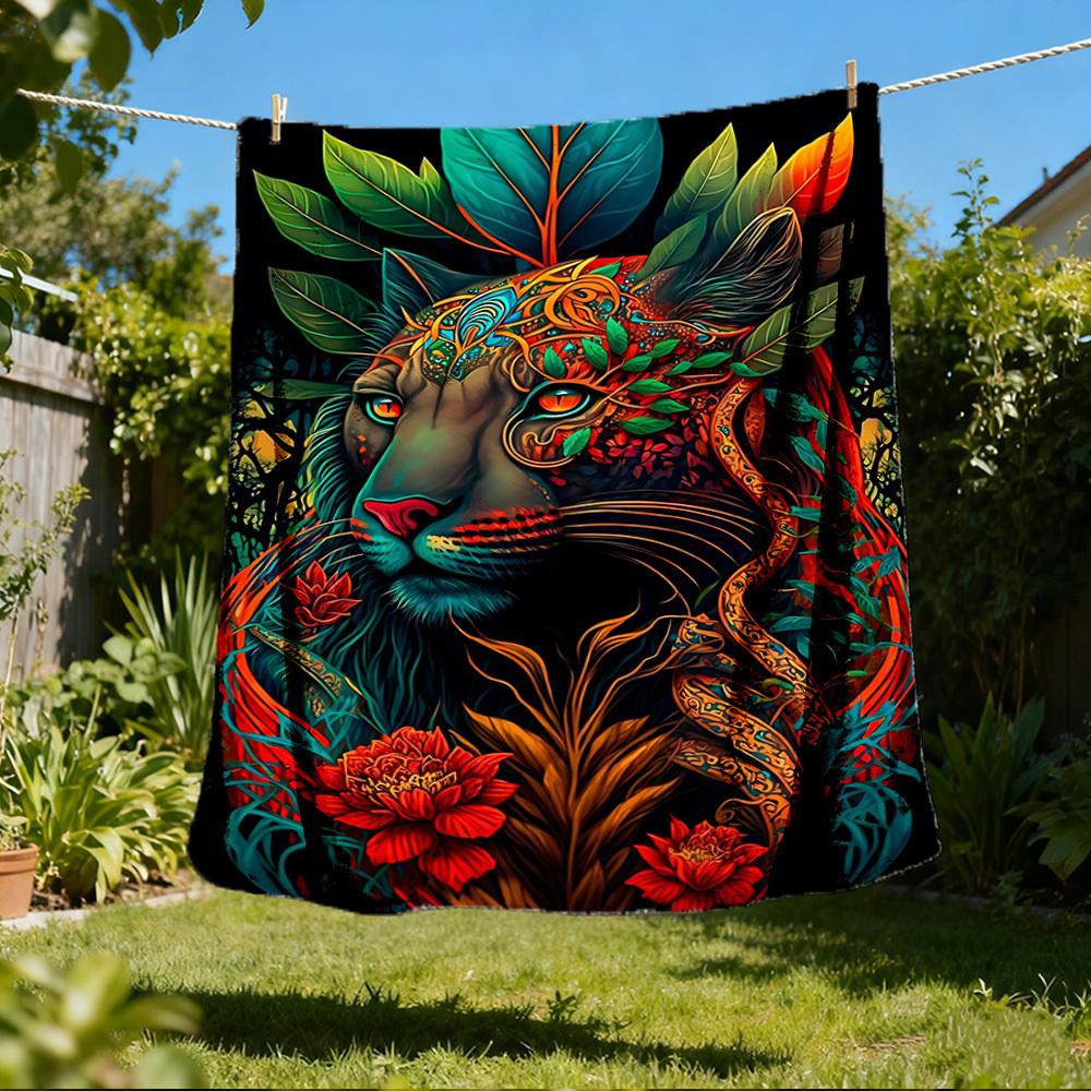 1pc Tiger Artwork Throw Blanket Polyester Fiber, Lightweight Flannel, Soft & Warm, All Season Use for Outdoor, Camping Digital Print