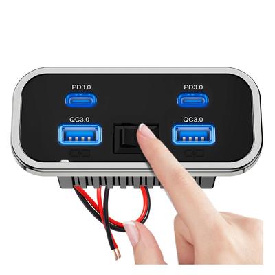 4 Ports 12V RV USB Outlet 76W Dual PD3.0 Type-C Quick Charge & QC3.0 Panel Wall Mount Charger Adapter for Marine Bus ATV Truck