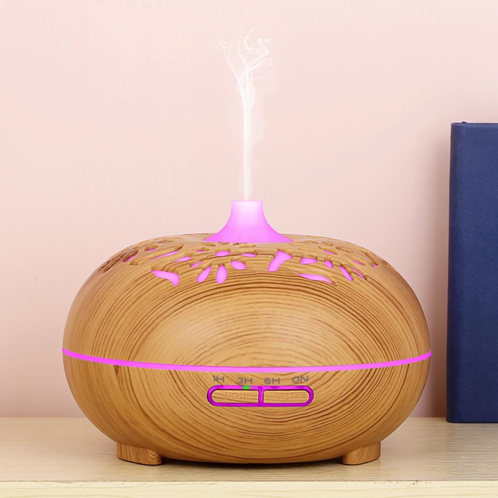 

350ML Ultrasonic Essential Oil Diffuser Wood Grain Cool Mist Humidifier with 7 Color LED Lights for Home Bedroom Black/EU Plug/Type B