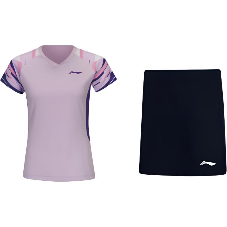Li Ning Club Series Breathable Printed Pullover Short Sleeve Versatile Comfortable Skirt Badminton Outfit Women outfit AATW016-6