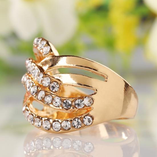Luxury 9K Gold Plated Alloy Finger Band Rhinestone Inlaid Ring Jewelry Gift