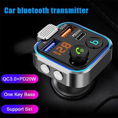 Auto Bluetooth-kompatibel 5,0 FM Transmitter One Key Bass Mp3 Player Großes Mikrofon USB Musik Spielen QC 3,0 PD20W Schnell ladegerät