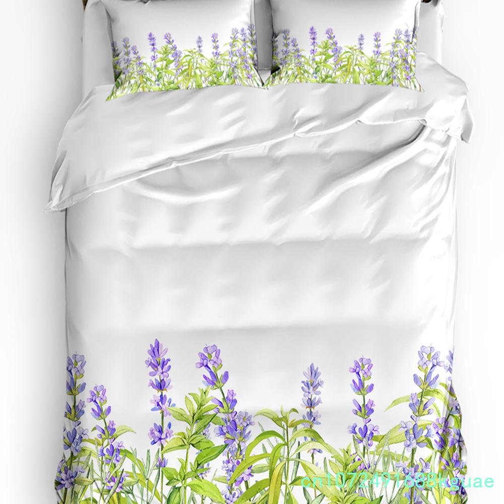 Purple Flower Lavender White Duvet Cover With Pillow Case Custom 3pcs Bedding Set Quilt Cover Double Bed Home Textile